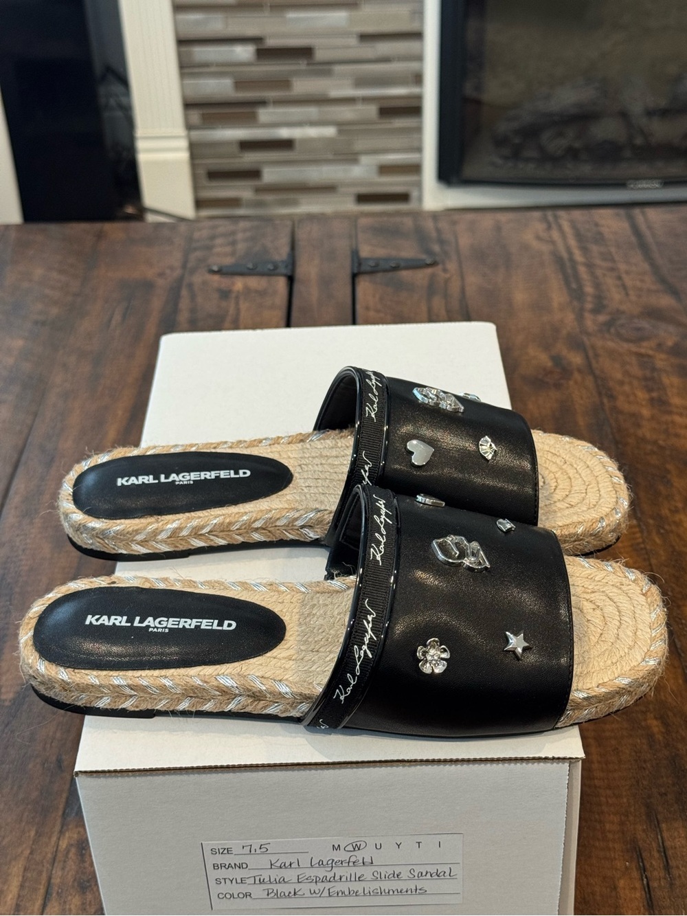 Karl Lagerfeld Paris Tulia Embelished Espadrille Slide Sandal (NWOT)